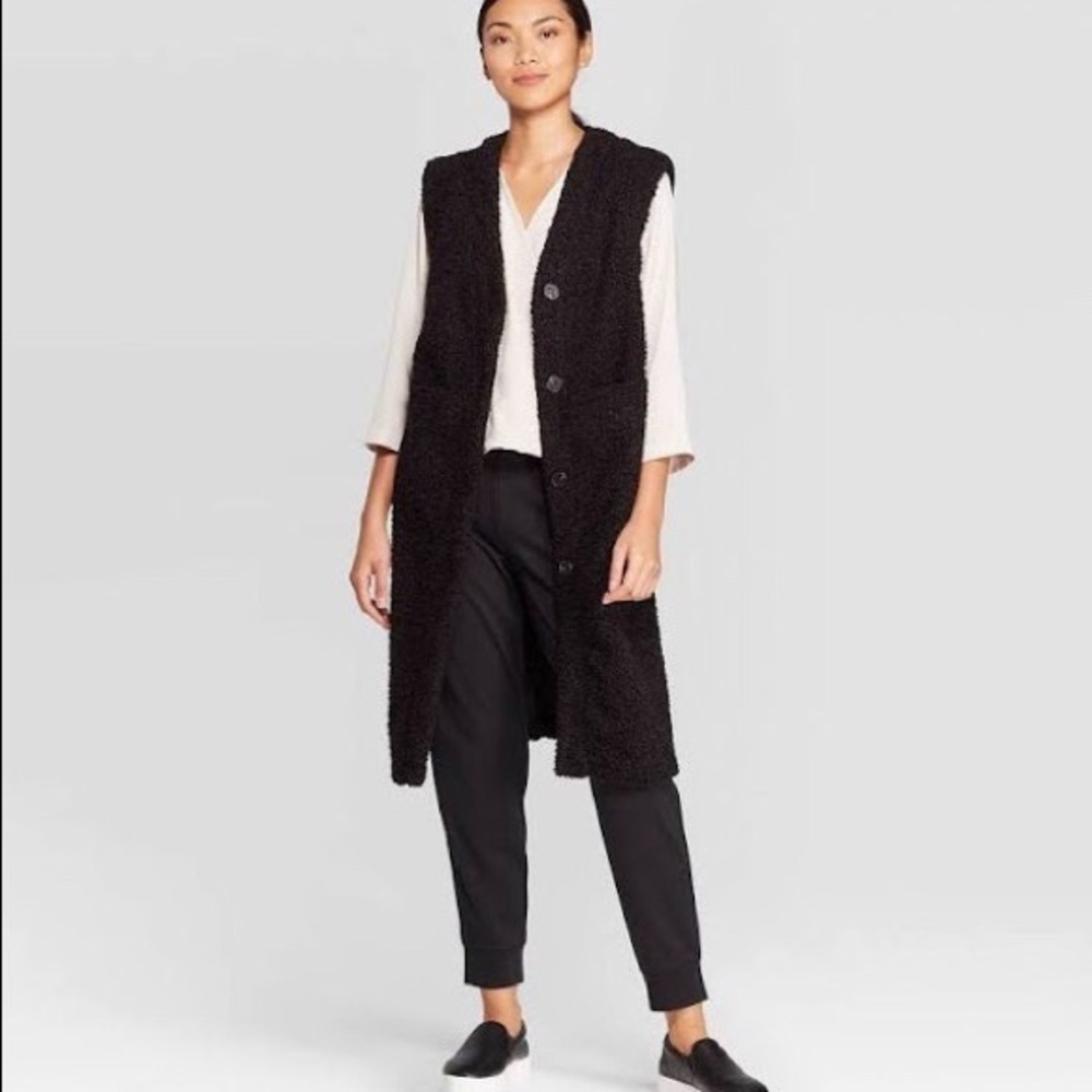 Prologue Long Black Sherpa Vest, Size XS